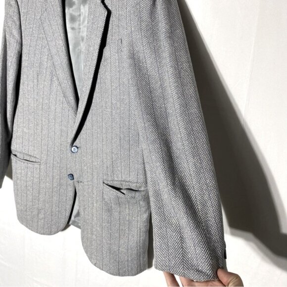 Vintage Wm H Leishmans Light Grey Herringbone Lambswool Silk Blend Blazer 40R - Picture 13 of 15